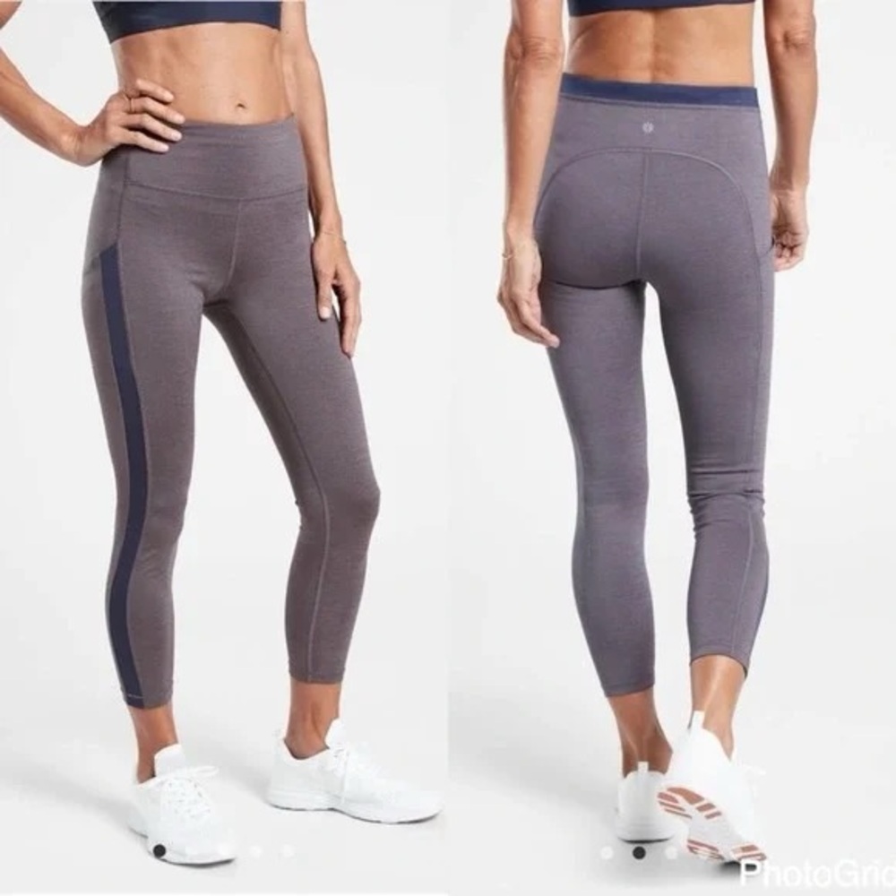 Athleta Ultimate Stash Pocket 7/8 Black Tight Sz Small Heathered Indigo Blue